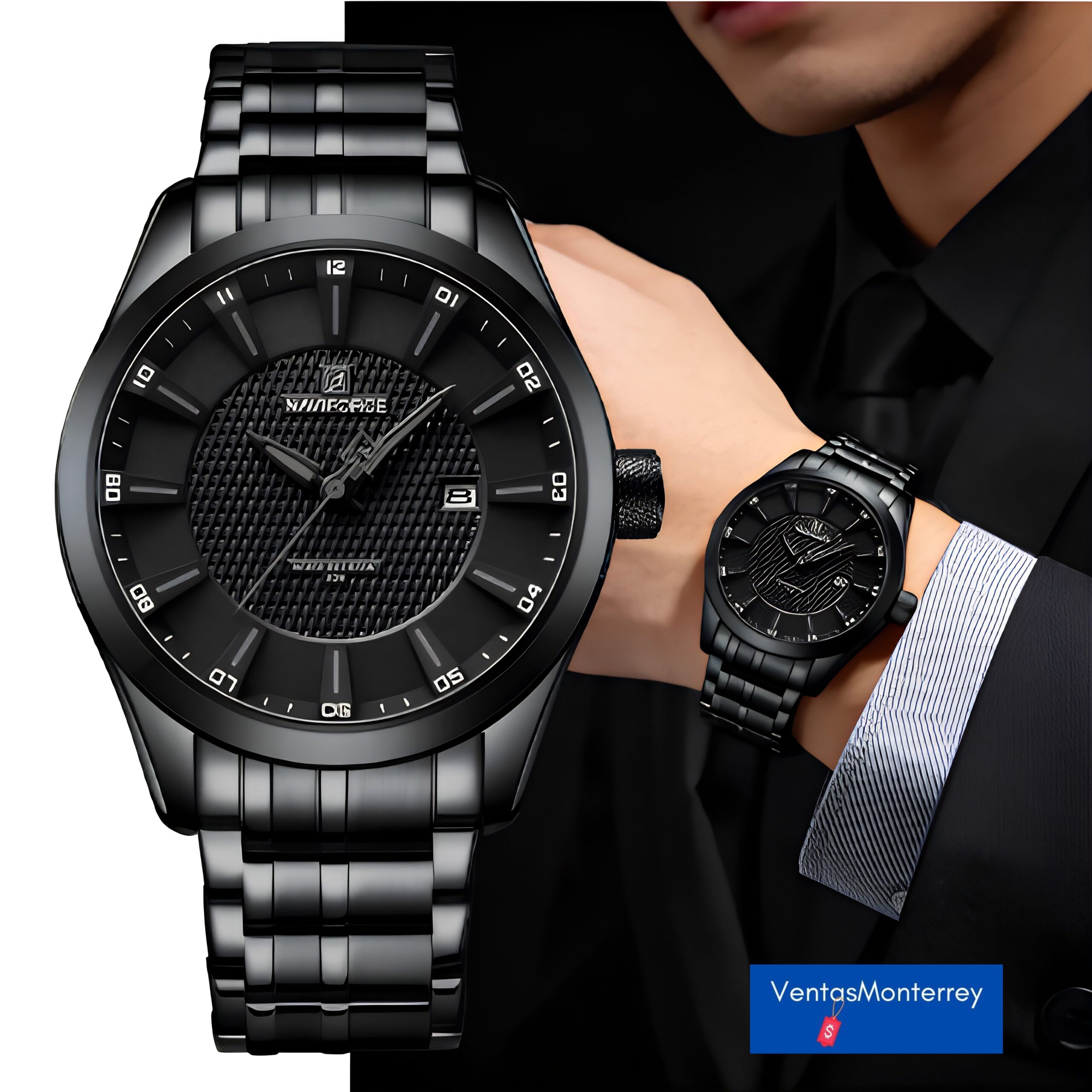 navy-1 Reloj Naviforce NF8032 para Hombre Cuarzo Acero Inoxidable Negro Resistente al Agua - Imagen 1