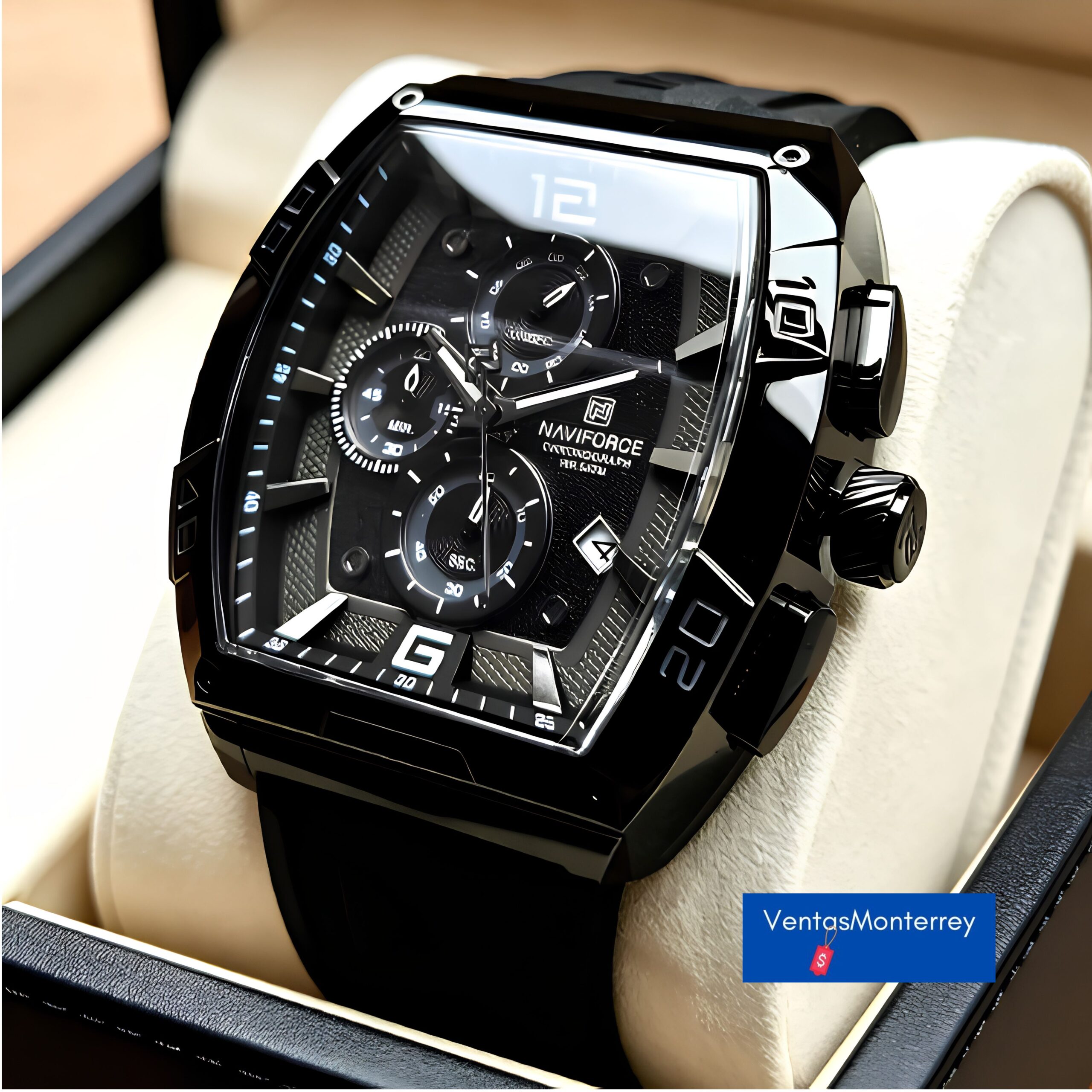 nf6101-negro Reloj Naviforce Hombre Deportivo Cronógrafo Cuarzo Silicona Negro Azul Negro con Dorado - Imagen 1