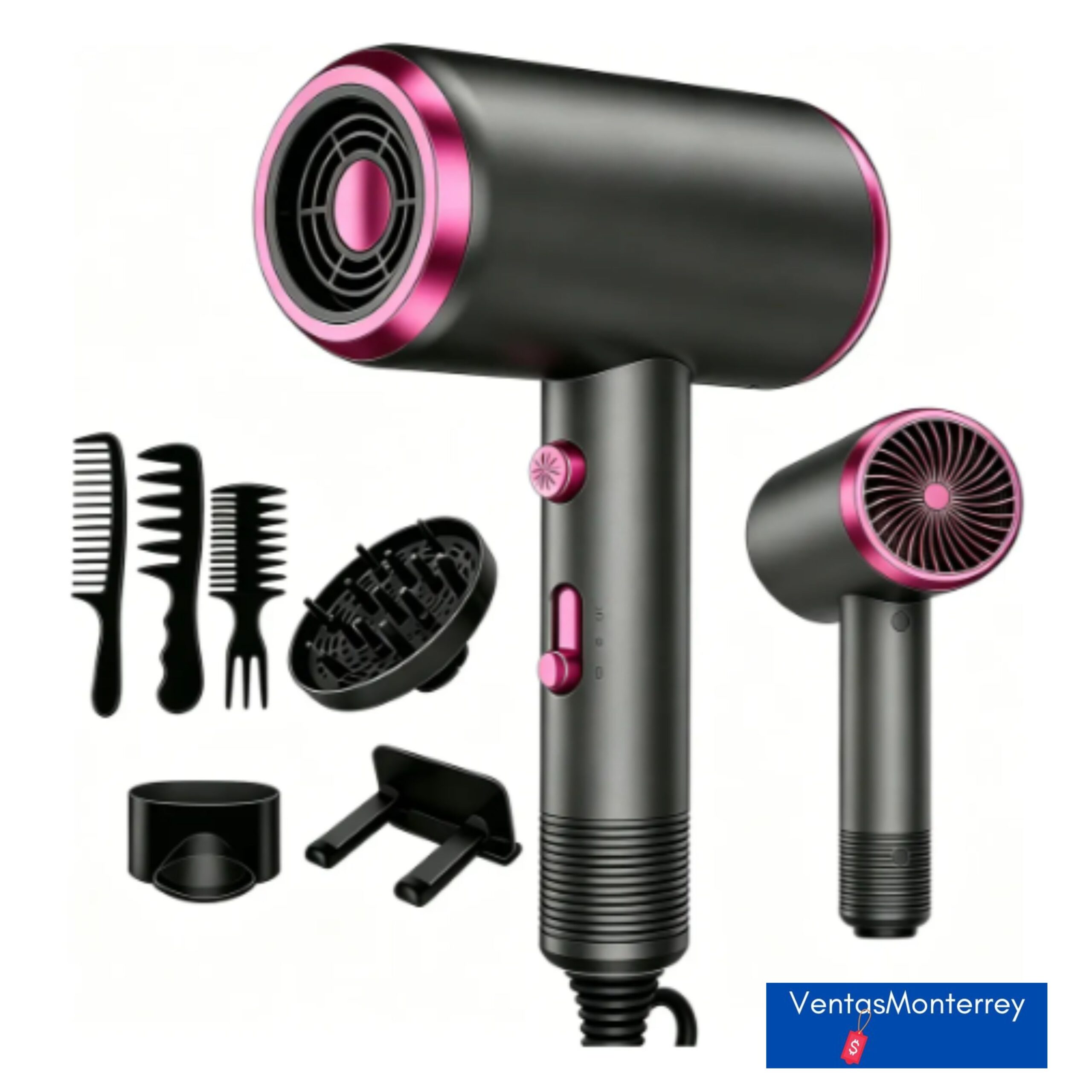 SECADORA1 Secadora De Cabello Profesional 2000W Iones Negativos 3 Velocidades Gris - Imagen 1